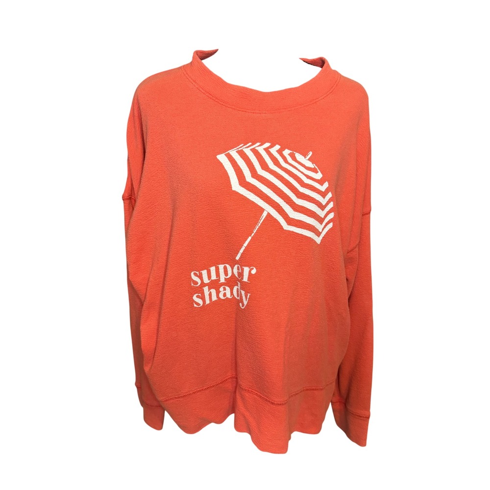 Aerie Super Shady Beach Umbrella Sweatshirt Coral Orange Waffle Knit Size Medium